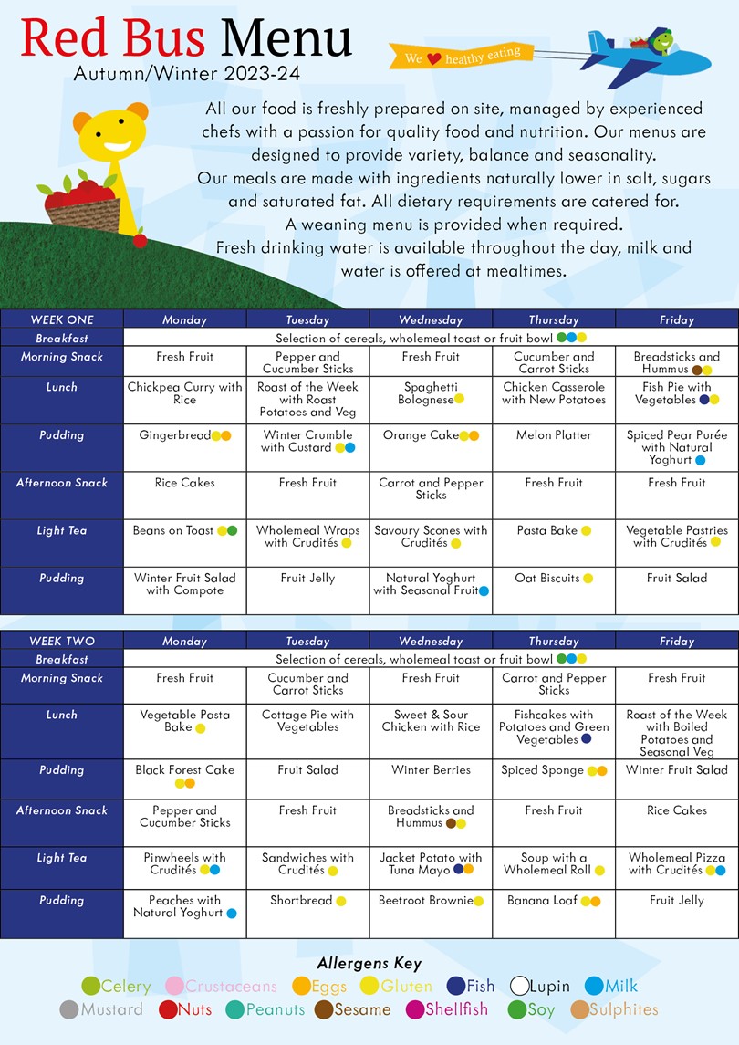 Menus | Red Bus Nurseries